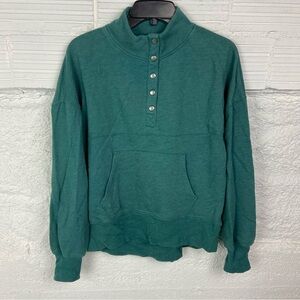 SO Green lounge life Pullover fleece Sweatshirt with Button Collar size small